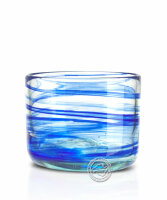 Glas flach mit blauem Spiralmuster, je Stück