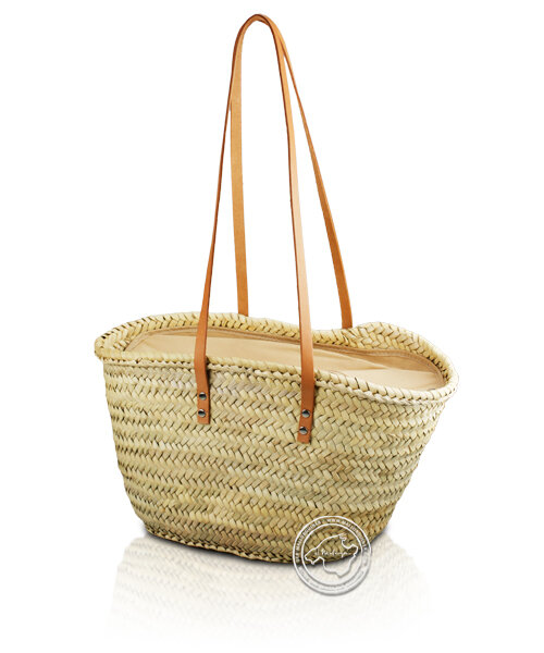 Korbtragetasche Palma-Serie mit langen Ledergurt, Stoff Reißv. beige, 57 x 31 cm, je Korb