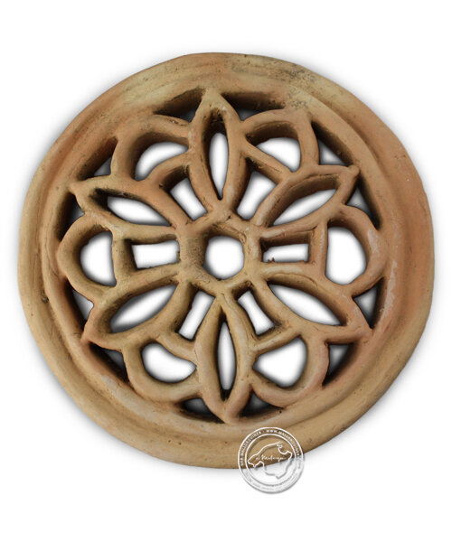 Tonrosette, natur, rund mit Blumenmotiv 21 cm