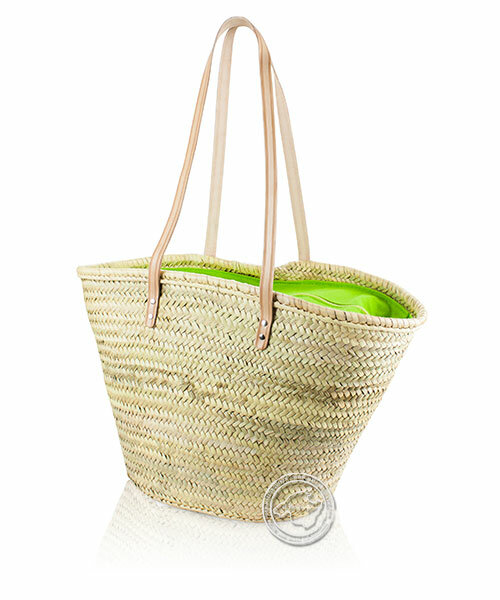 Korbtragetasche Palma-Serie mit langen Ledergurt, Stoff Reißv. Grün, 57 x 31 cm, je Korb