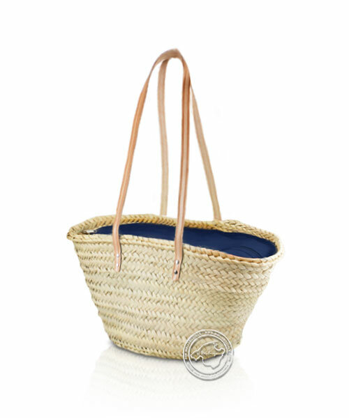 Korbtragetasche Palma-Serie mit langen Ledergurt, Stoff Reißv. dunkelblau, 40 x 16 cm, je Korb