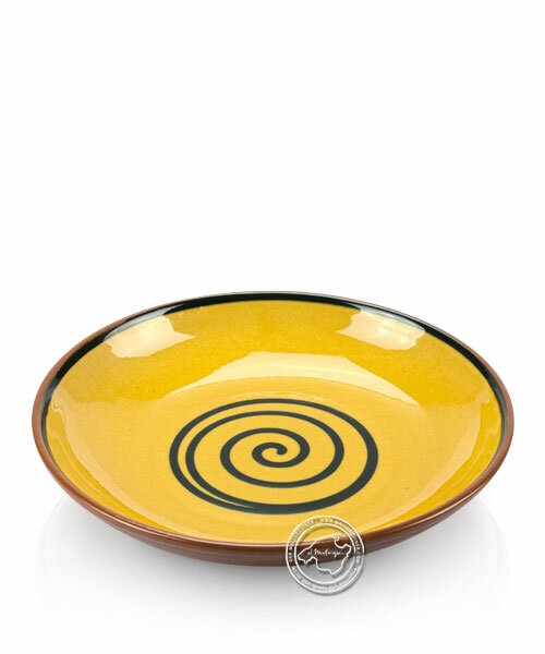 Teller, rund, Spiralmuster gelb/blau, volllasiert 25 cm, je Stück