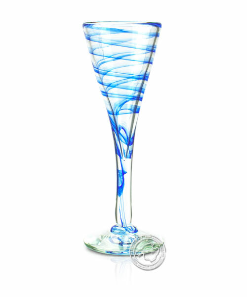 Copa Flauta azul - Champagnerglas mit blauem Spiralmuster großer Fuß, je Stück
