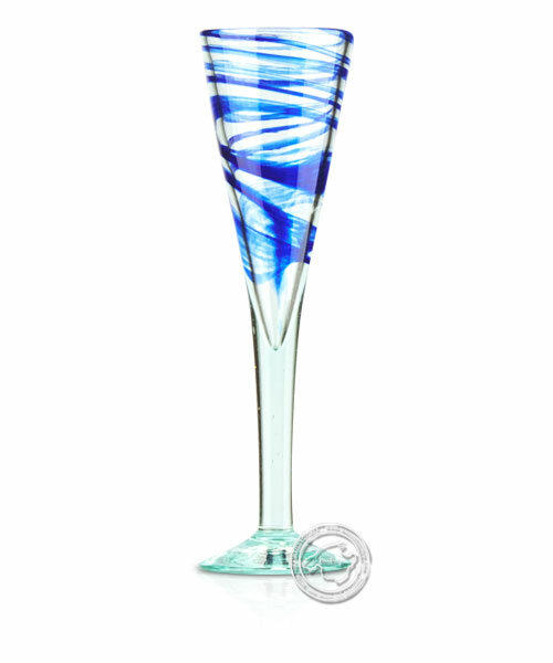 Copa Flauta azul - Champagnerglas mit blauem Spiralmuster kleiner Fuß, je Stück