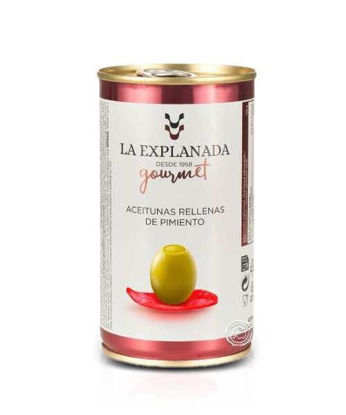 Caimari Olives Rellanas Sabor Pimiento Picante Lata, 350-g-Dose