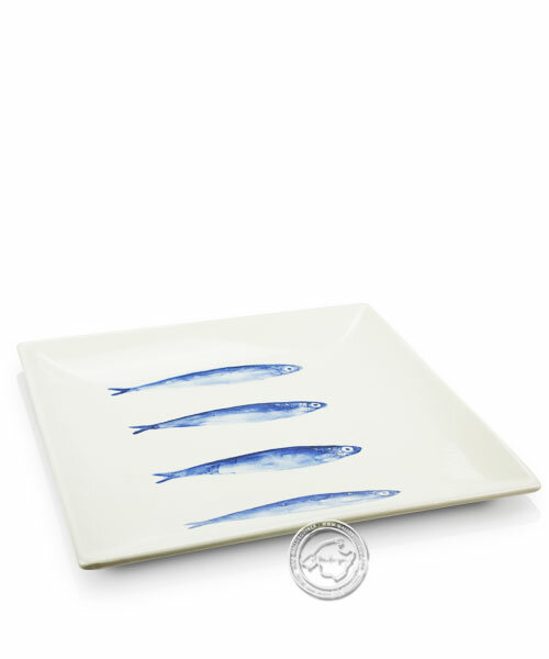 Plato, eckig, weiß mit Sardinen blau, volllasiert 29,5 cm, je Stück