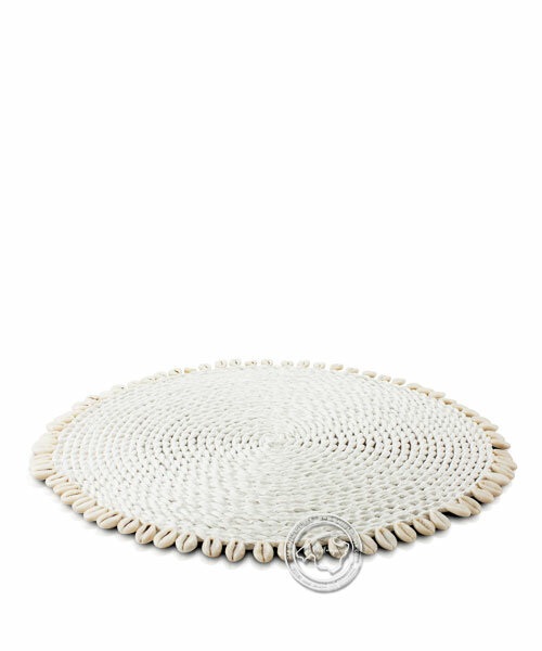 Palmwedeltelleruntersetzer weiss mit Muscheln 38 cm