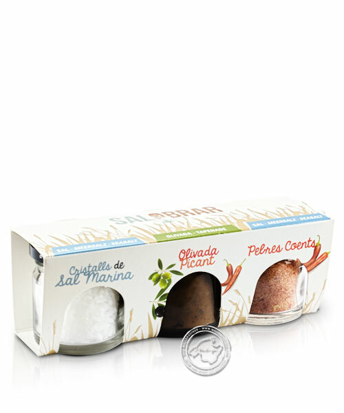Mallorca Verda Salobrar Cristalls de Sal Marina, Olivada picant, Sal Pebres Coents, 3er-Pack