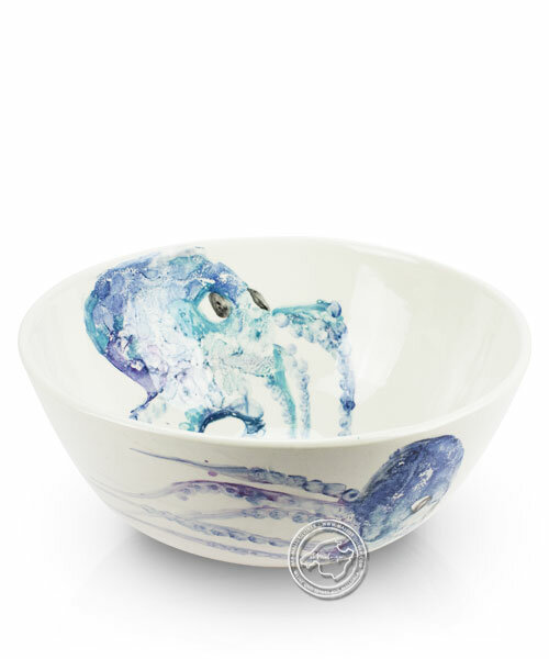 Schüssel, rund, weiß mit blauen Tintenfischen, volllasiert 26 cm, je Stück