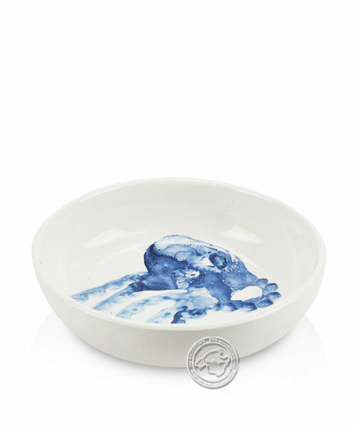 Schale, rund, weiß mit blauen Tintenfisch, volllasiert 14 cm, je Stück