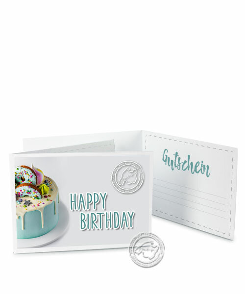 Faltgutschein "Happy Birthday - Kuchen" 75€