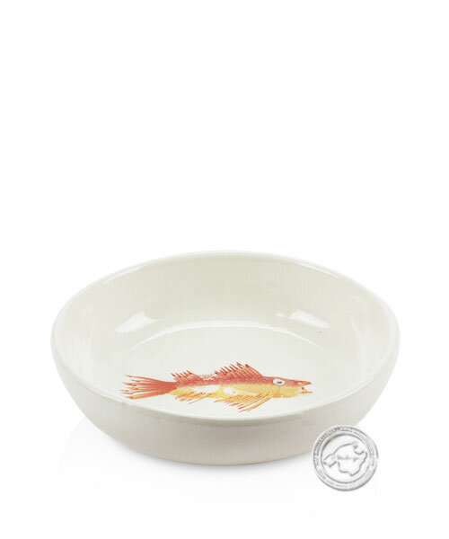 Schale, rund, weiß mit roten Fisch, volllasiert 13 cm, je Stück