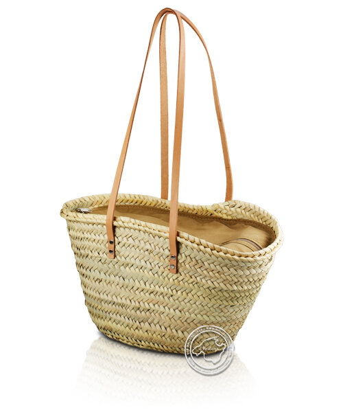 Korbtragetasche Palma-Serie mit langen Ledergurt, Stoff Reißv. hellbraun, 35 x 21 cm, je Korb