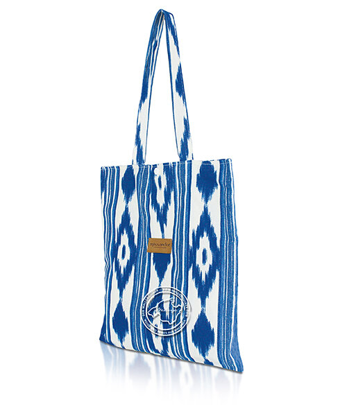 Stofftasche im Lengua-Muster blau mit Knopf 40 x 35 cm, je Stück