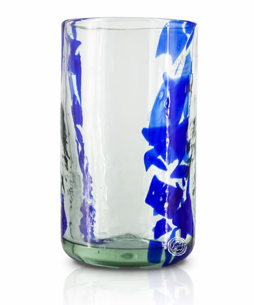 Glas mit blauen Streifen/Strichen eingearbeitet, grande, je Stück