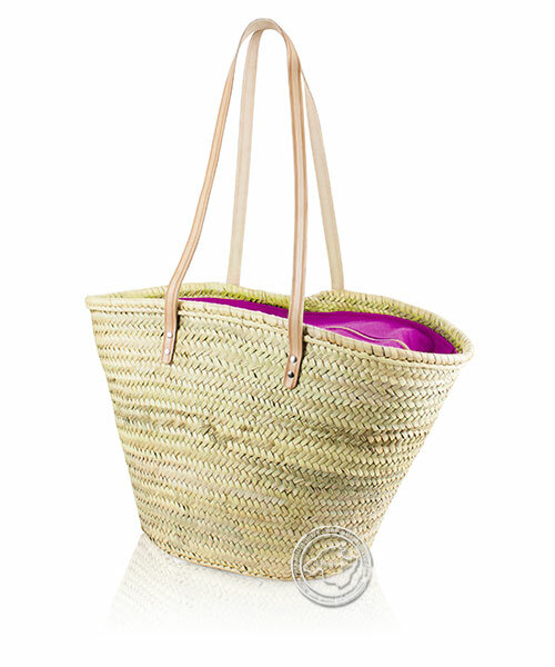 Korbtragetasche Palma-Serie mit langen Ledergurt, Stoff Reißv. Pink, 57 x 31 cm, je Korb