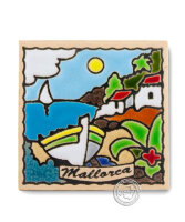 Reliefmagnetfliese mit Fincas, Boot  und Meer Motiv, je...