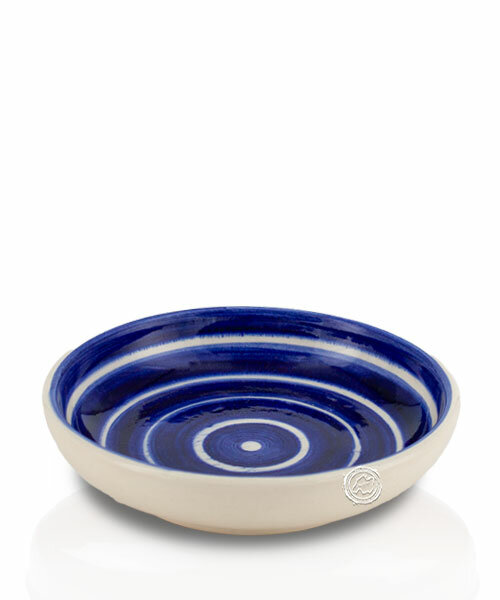 Schale, rund, blau/weiß Ringe, volllasiert 12 cm, je Stück