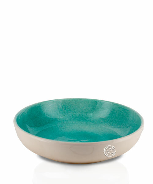 Cuenco, redondo, blanco/turquesa, completamente vidriado 23 cm, por pieza